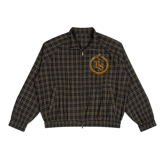 BlackStamp©™ Track Jacket 001 – black plaid full-zip streetwear jacket