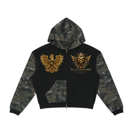 BlackStamp©™ Hoodie 004 – black camo full-zip streetwear hoodie