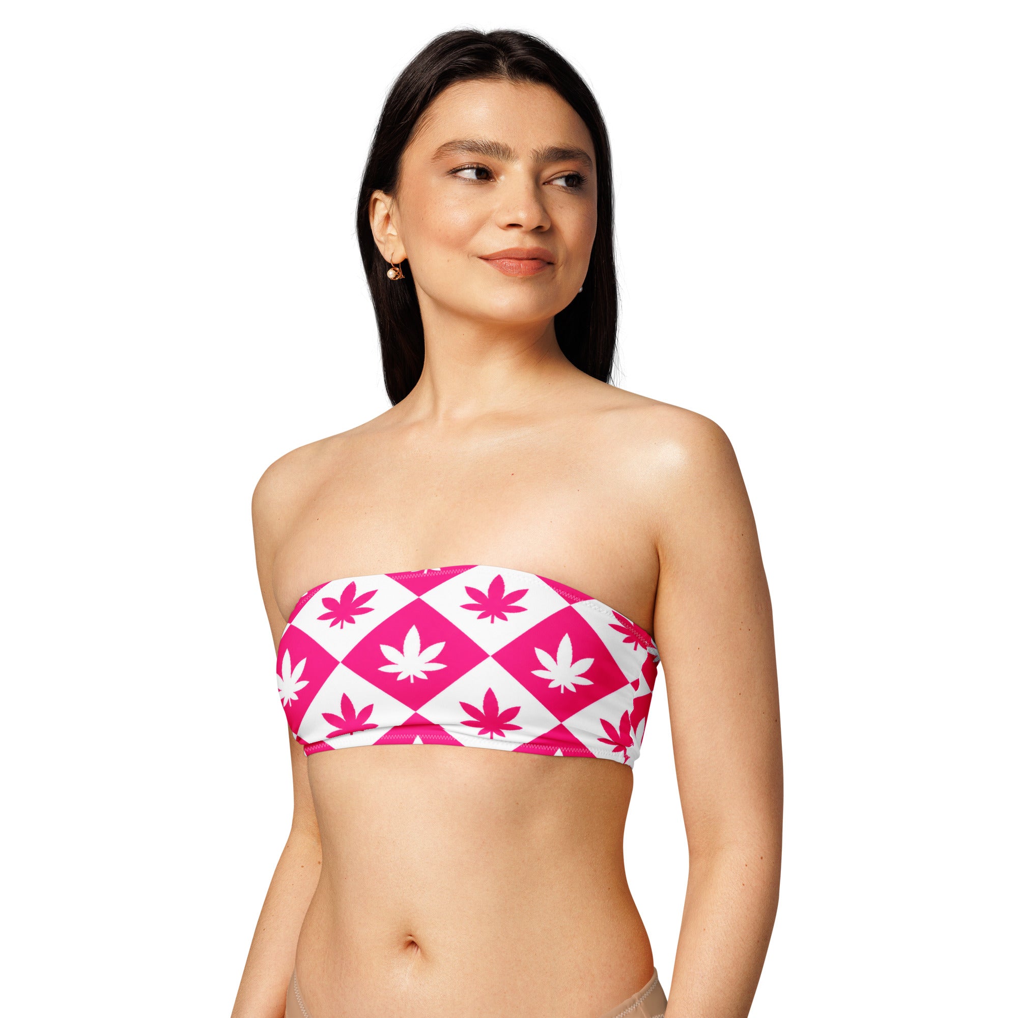 BlackStamp Weed Pattern Recycled bandeau bikini top designer bikini, product image 3