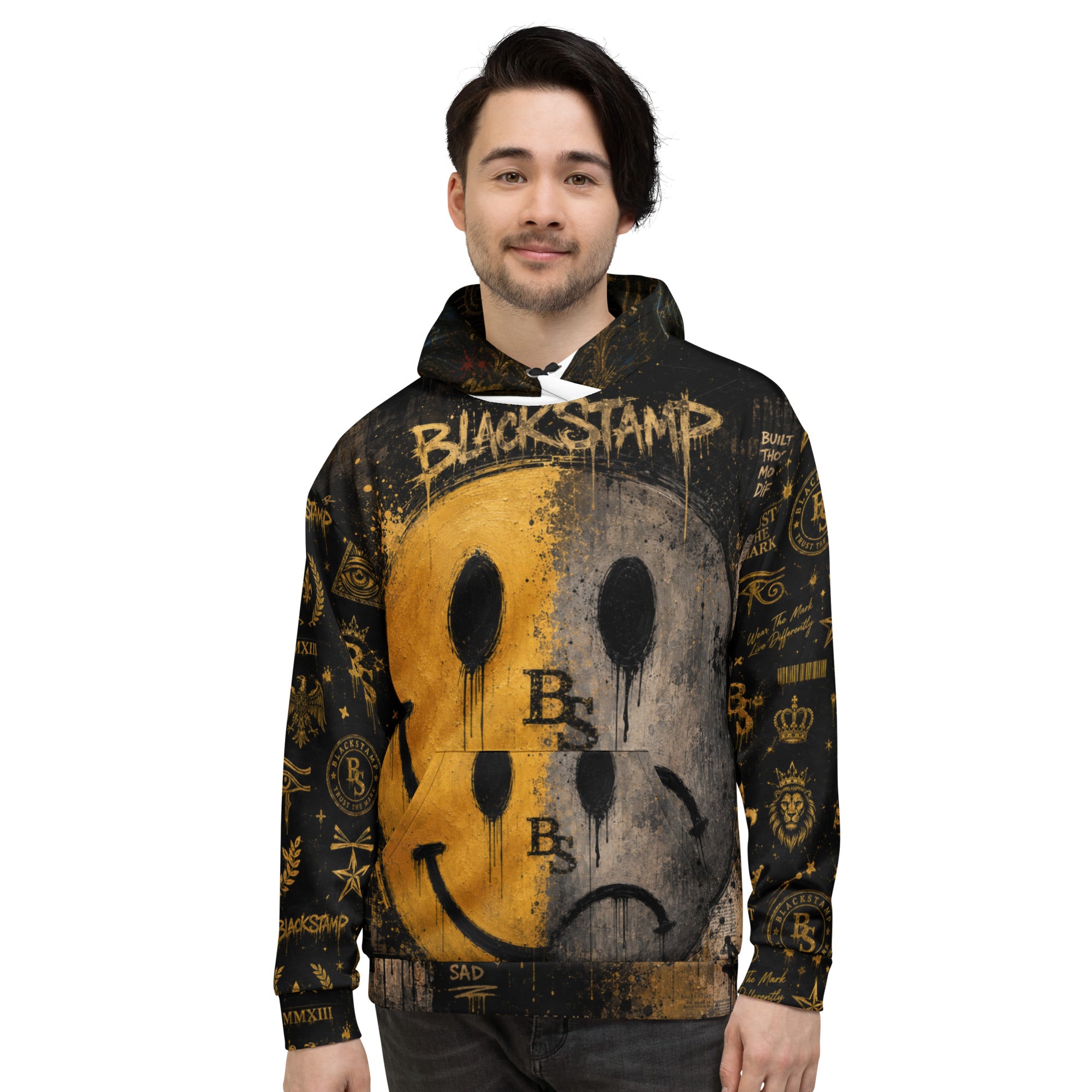 BlackStamp Two Faced Smiley Unisex Hoodie premium hoodie, product image 7