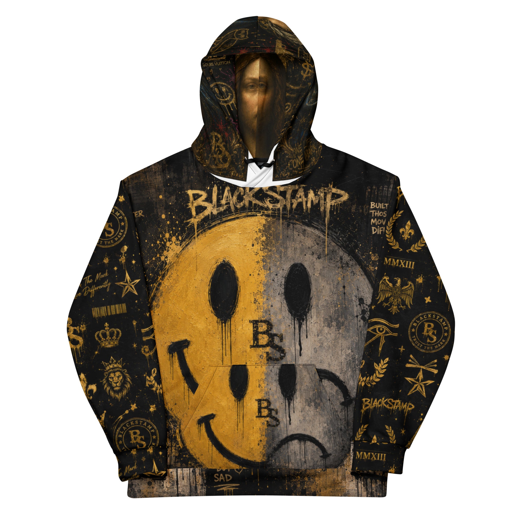 BlackStamp Two Faced Smiley Unisex Hoodie premium hoodie, product image 6