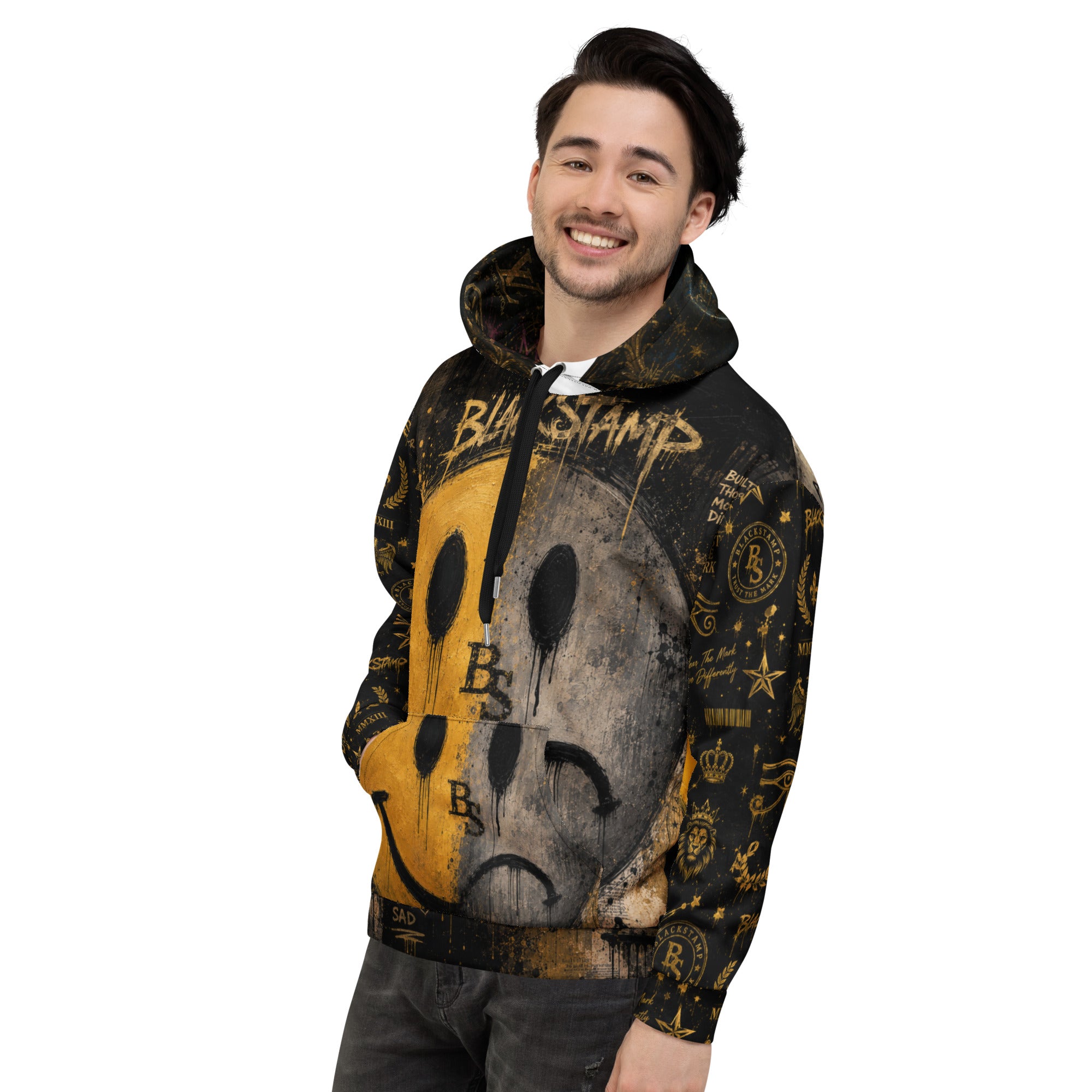 BlackStamp Two Faced Smiley Unisex Hoodie premium hoodie, product image 10