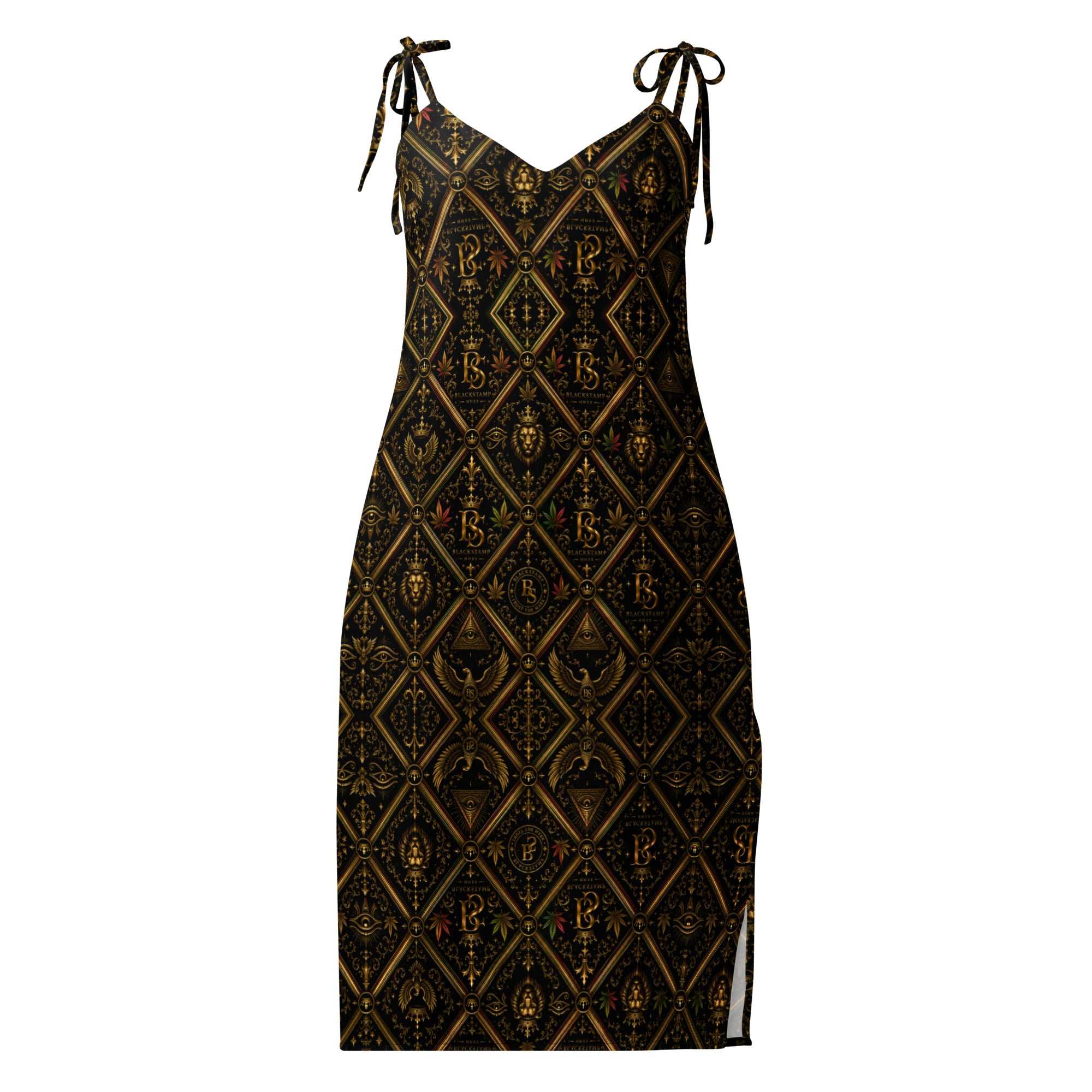 BlackStamp Ancient mythology Tie-strap midi dress statement dress, product image 1