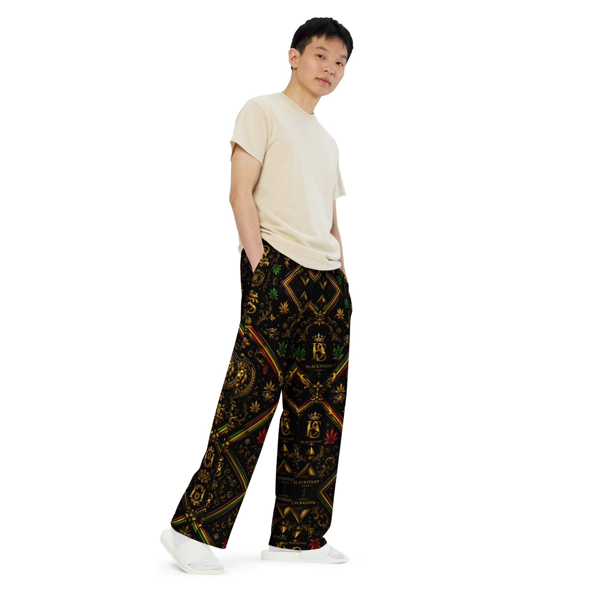 BlackStamp Rastafari Lion All-over print unisex wide-leg pants streetwear pants, product image 5
