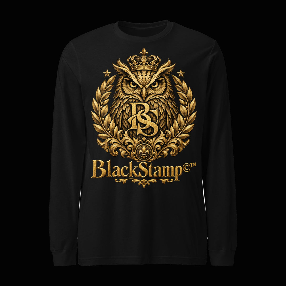 BlackStamp©™ Long Sleeve 3 — original product on a deep-black studio background.