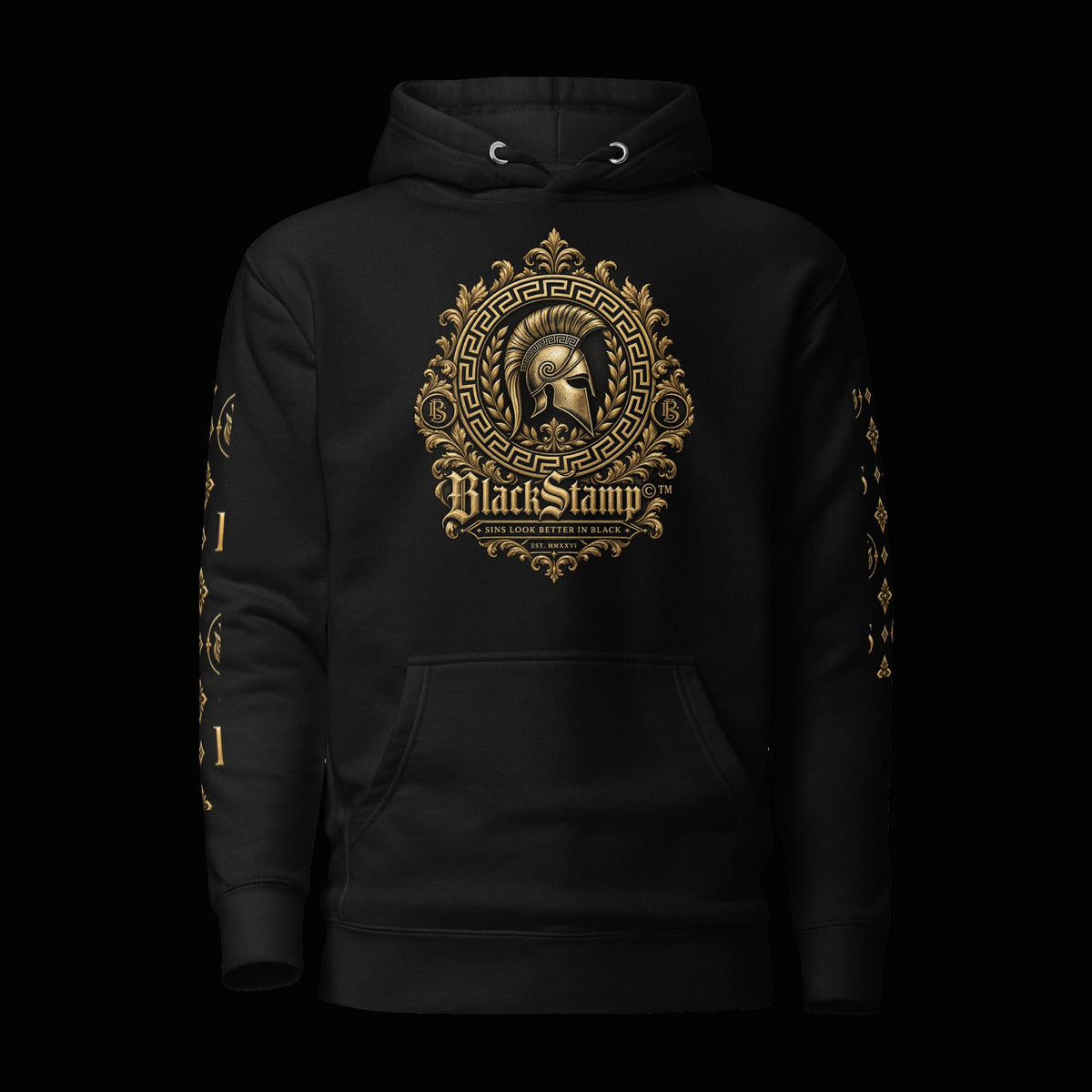 BlackStamp©™ Hoodie 9 — original product on a deep-black studio background.
