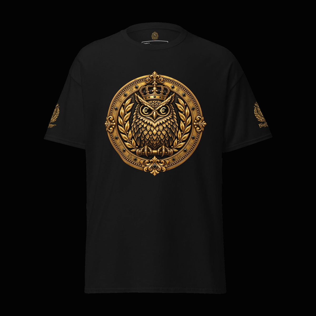 BlackStamp©™ T-Shirt 3 — original product on a deep-black studio background.