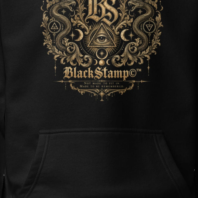 BlackStamp©™ Hoodie 015 — artwork detail cropped from the original product photograph.