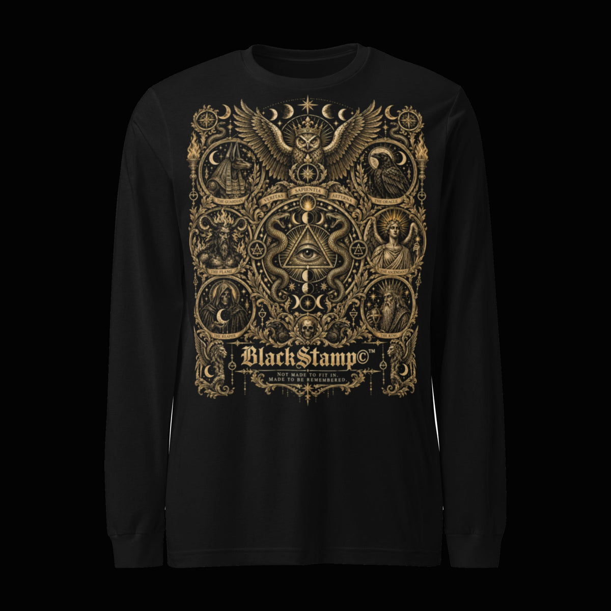 BlackStamp©™ Long Sleeve 4 — original product on a deep-black studio background.