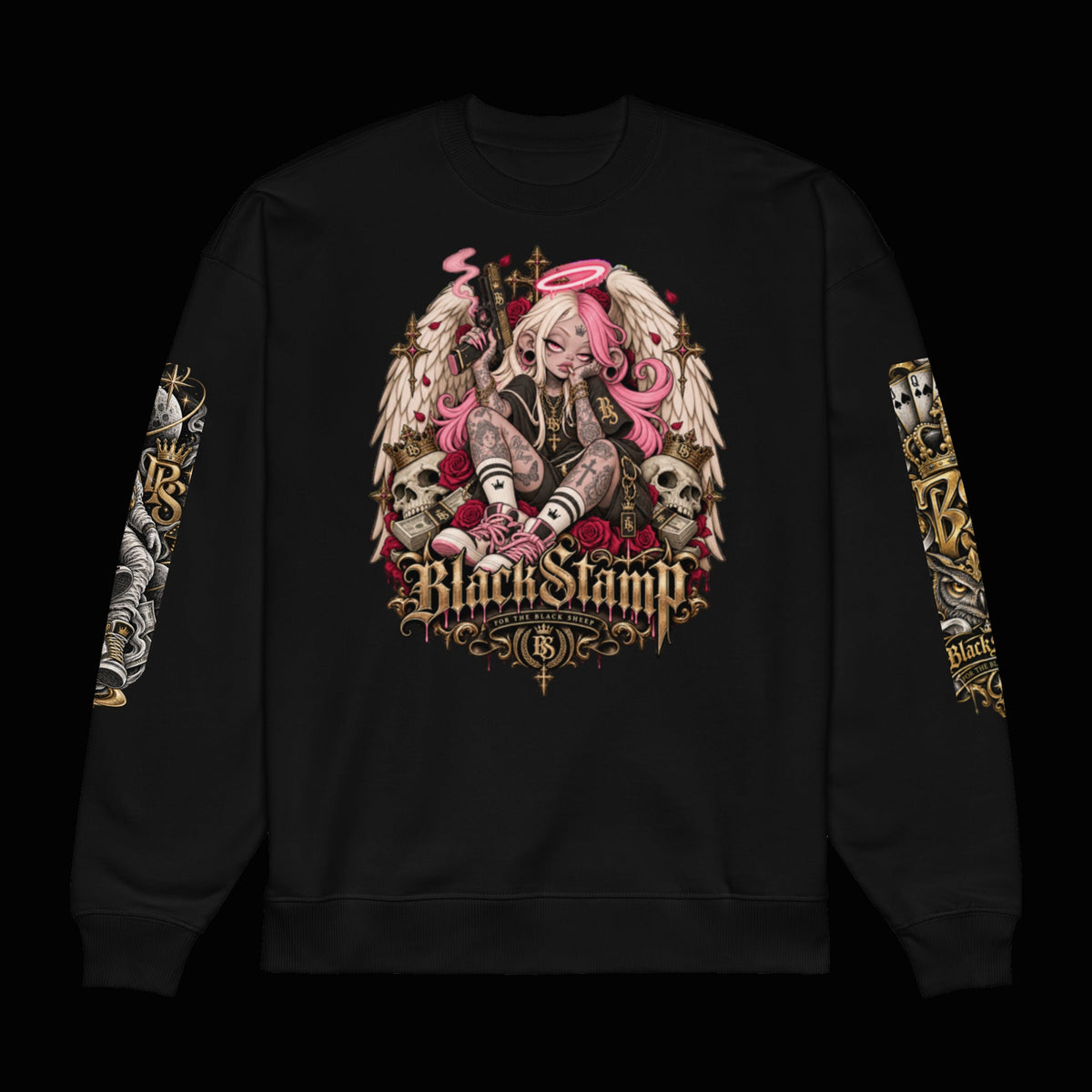 BlackStamp©™ Sweatshirt 2 — original product on a deep-black studio background.
