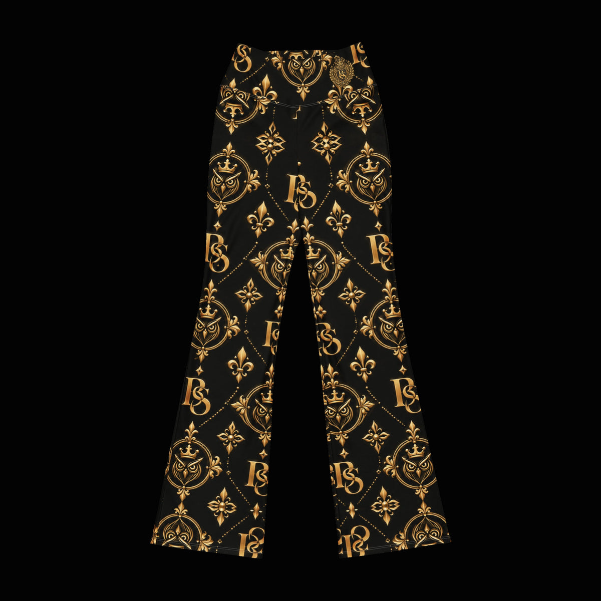 BlackStamp©™ Flare Leggings 1 — original product on a deep-black studio background.