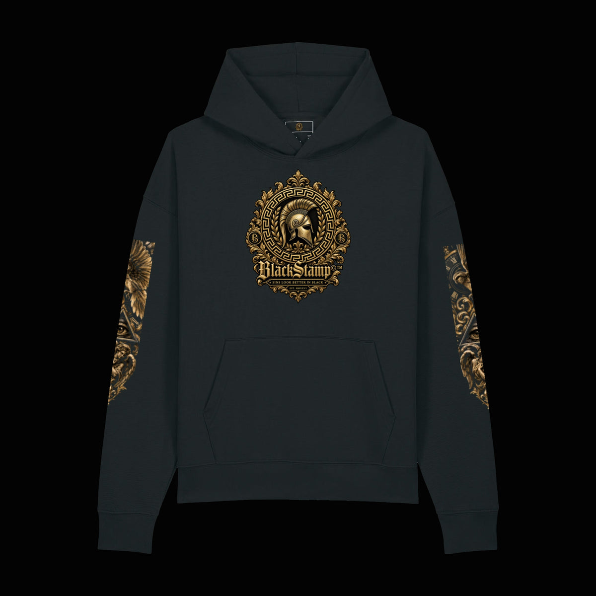 BlackStamp©™ Hoodie 16 — original product on a deep-black studio background.
