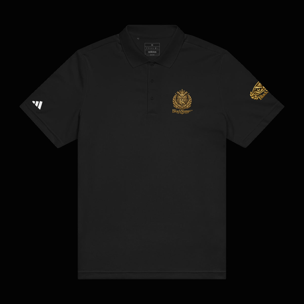 BlackStamp©™ Polo Shirt 3 — original product on a deep-black studio background.