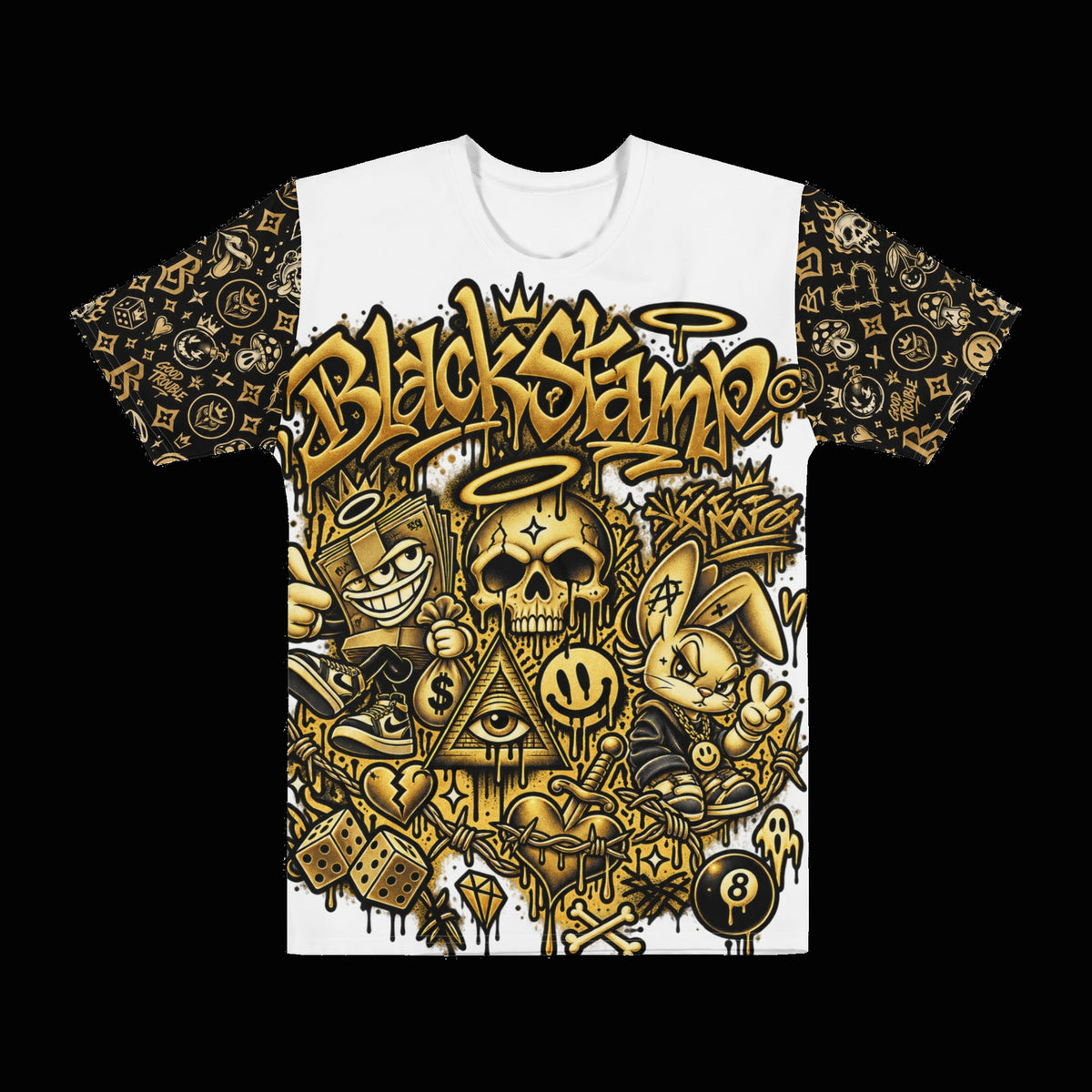 BlackStamp©™ T-Shirt 7 — original product on a deep-black studio background.