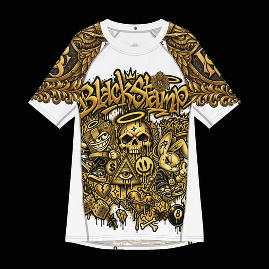 BlackStamp©™ Rash Guard 1 — original product on a deep-black studio background.