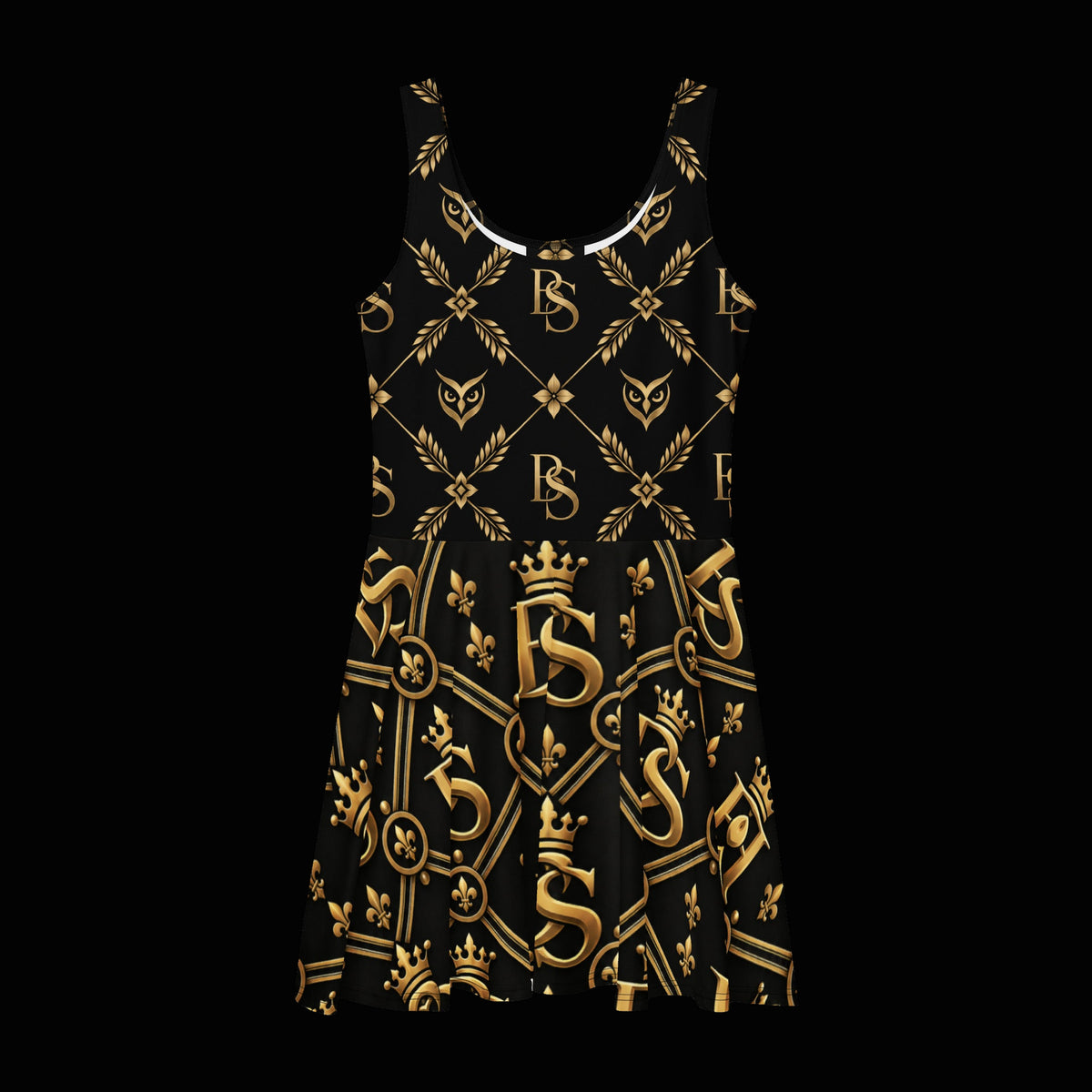 BlackStamp©™ Skater Dress 3 — original product on a deep-black studio background.