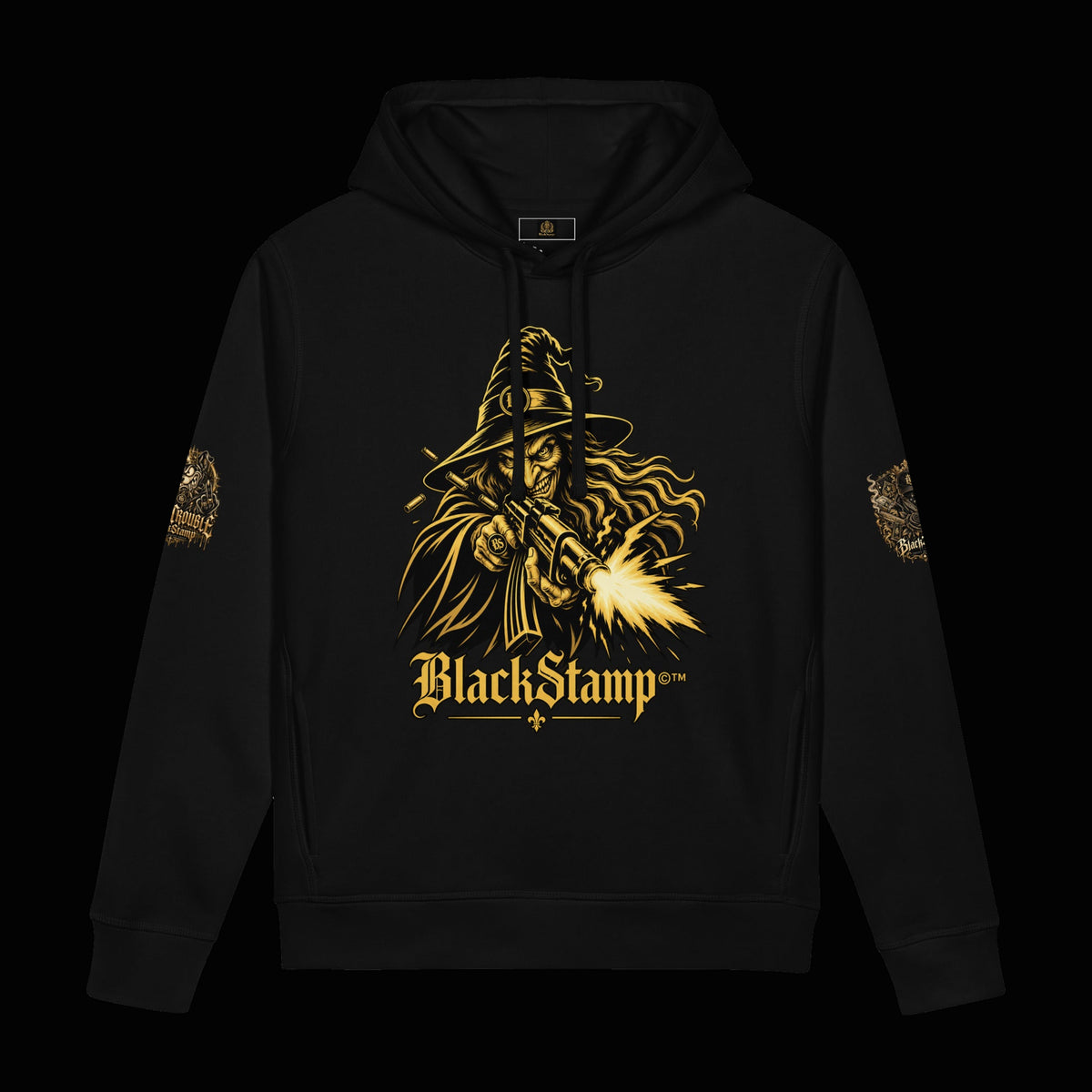 BlackStamp©™ Hoodie 18 — original product on a deep-black studio background.