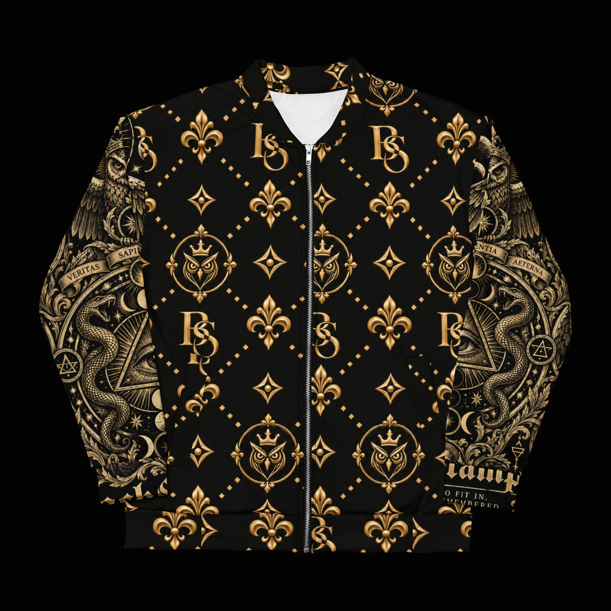 BlackStamp©™ Bomber Jacket 2 — original product on a deep-black studio background.