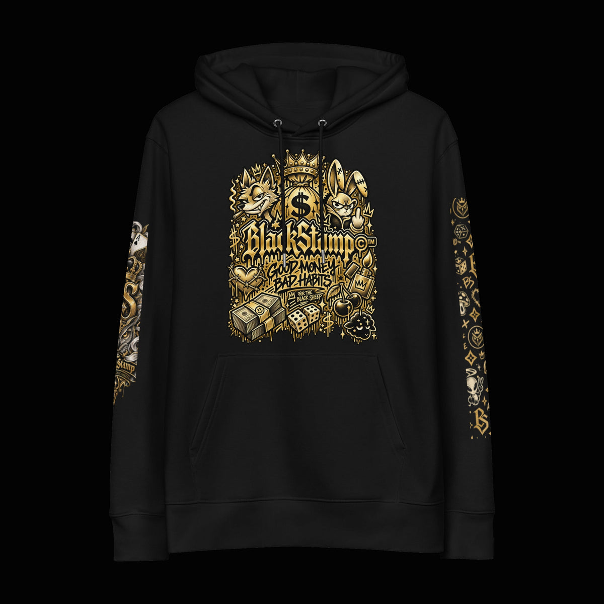 BlackStamp©™ Hoodie 21 — original product on a deep-black studio background.