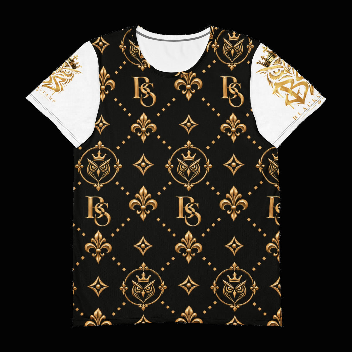 BlackStamp©™ T-Shirt 12 — original product on a deep-black studio background.