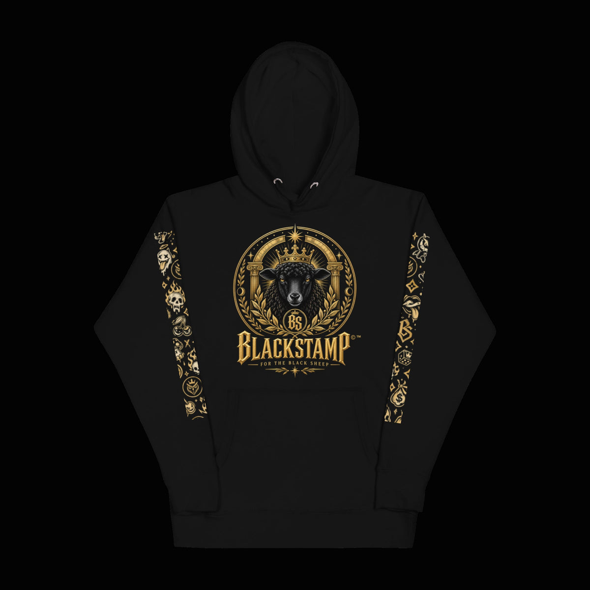 BlackStamp©™ Hoodie 24 — original product on a deep-black studio background.