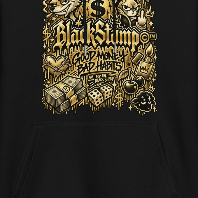 BlackStamp©™ Hoodie 25 — artwork detail cropped from the original product photograph.