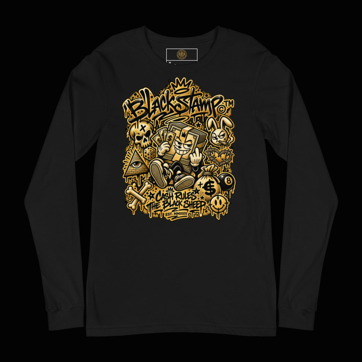 BlackStamp©™ Long Sleeve 6 — original product on a deep-black studio background.