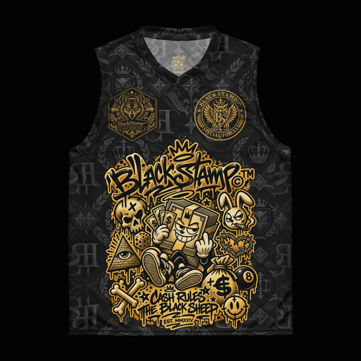 BlackStamp©™ Jersey 14 — original product on a deep-black studio background.