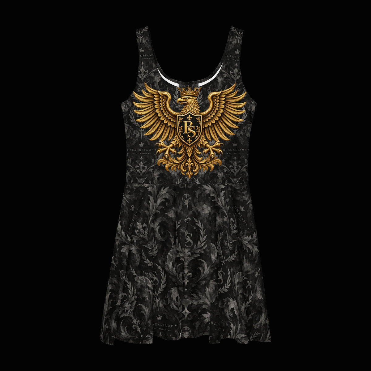 BlackStamp©™ Skater Dress 4 — original product on a deep-black studio background.