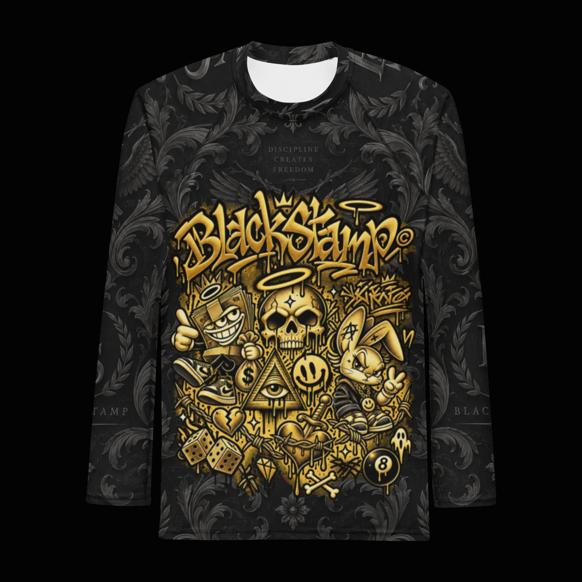 BlackStamp©™ Rash Guard 2 — original product on a deep-black studio background.