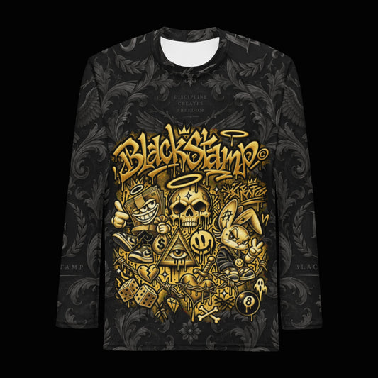 BlackStamp©™ Rash Guard 2 — original product on a deep-black studio background.