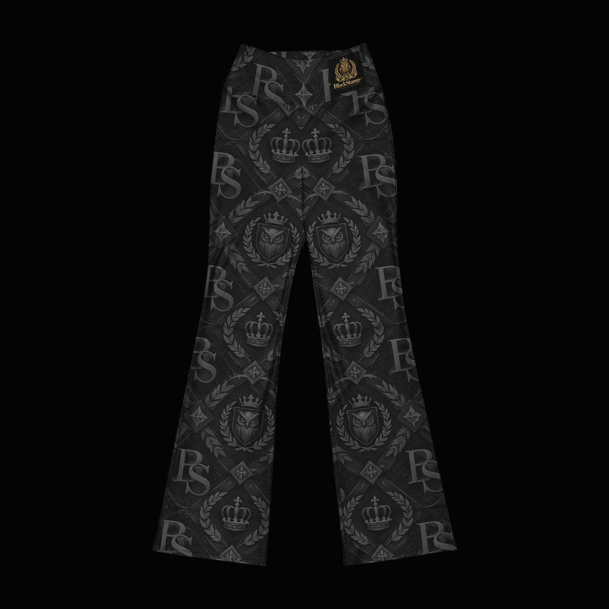 BlackStamp©™ Flare Leggings 4 — original product on a deep-black studio background.