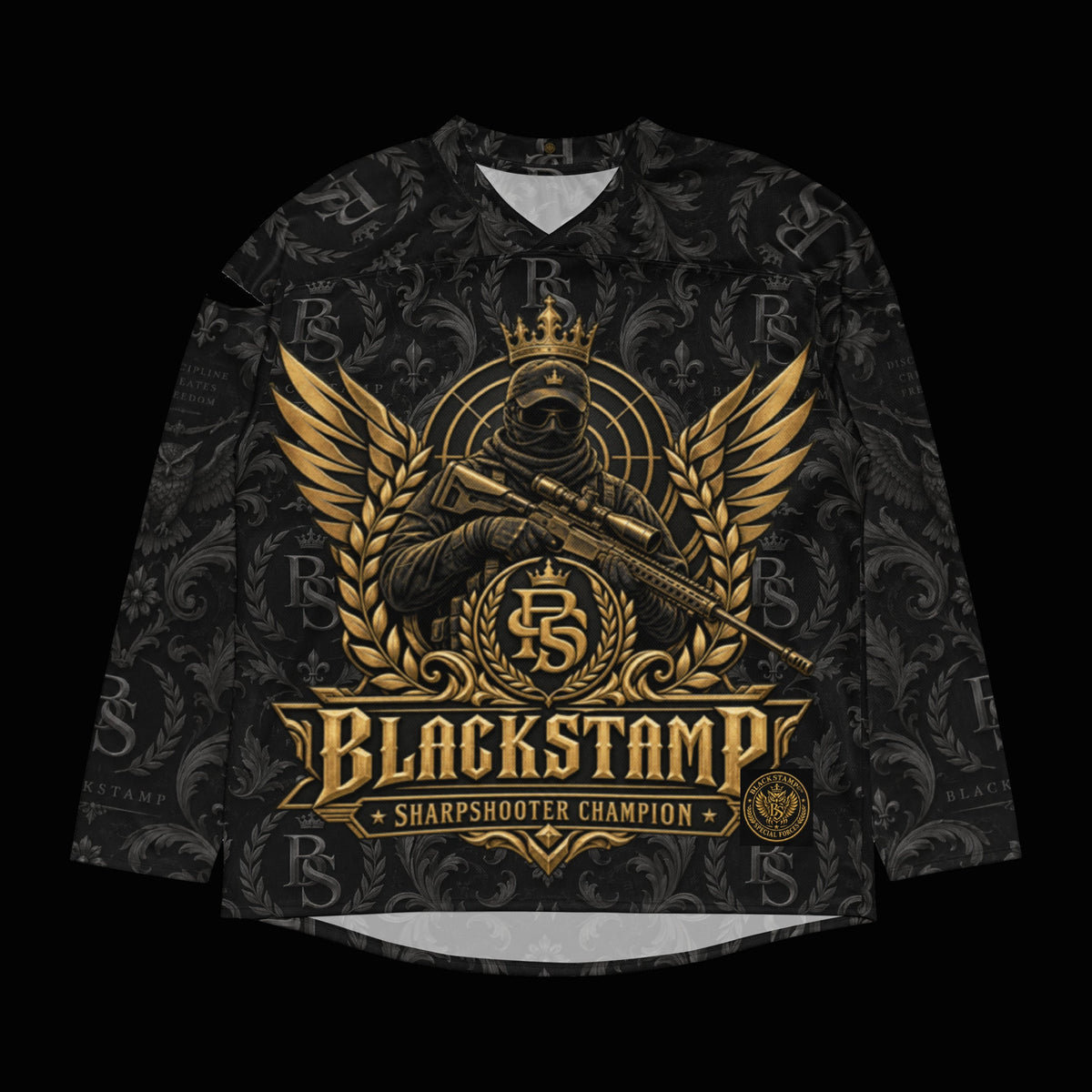 BlackStamp©™ Jersey 18 — original product on a deep-black studio background.