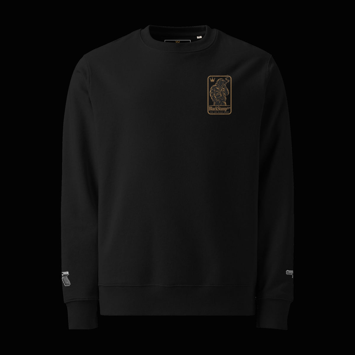 BlackStamp©™ Sweatshirt 4 — original product on a deep-black studio background.