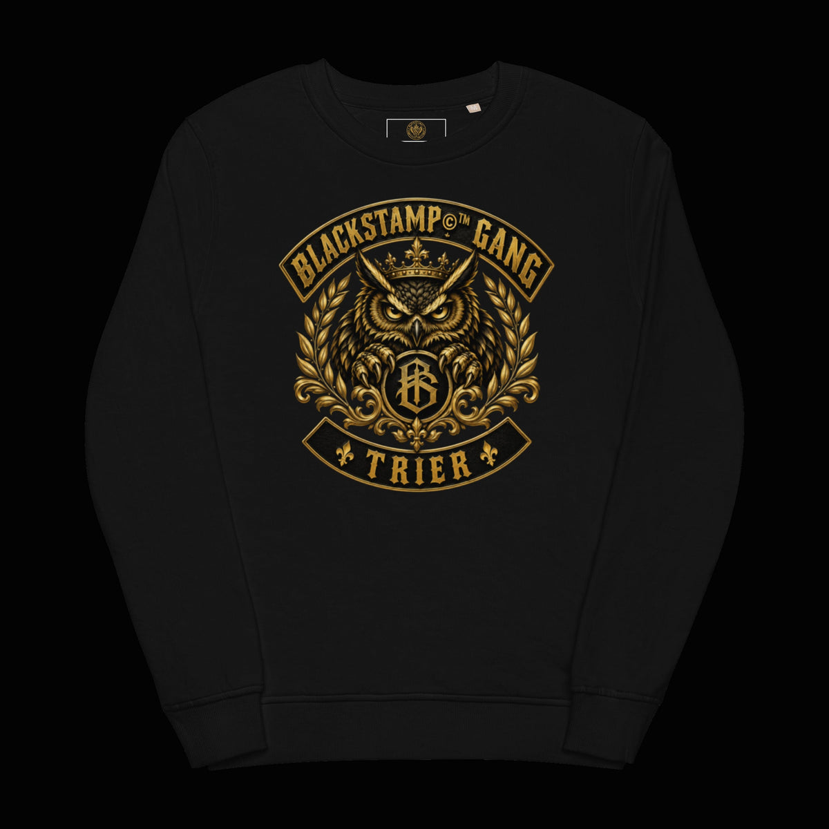 BlackStamp©™ Sweatshirt 9 — original product on a deep-black studio background.