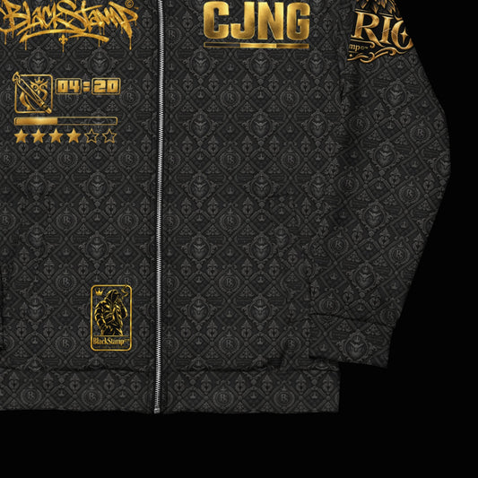 BlackStamp©™ Bomber Jacket 003 — artwork detail cropped from the original product photograph.
