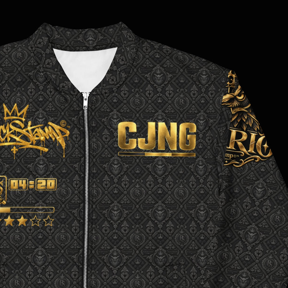 BlackStamp©™ Bomber Jacket 003 — visible construction detail cropped from the original product photograph.