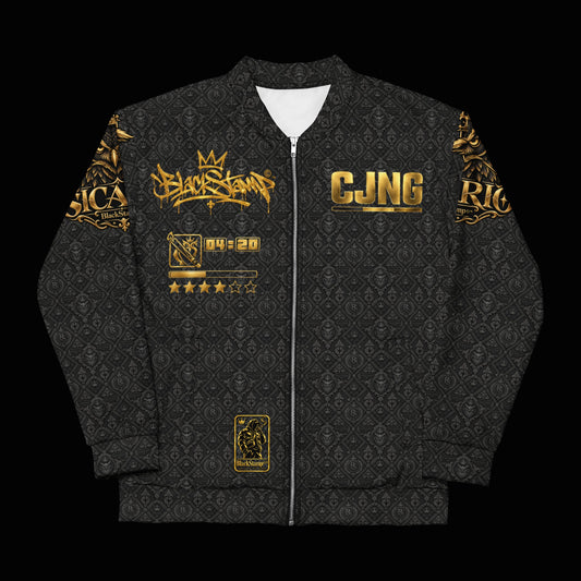 BlackStamp©™ Bomber Jacket 003 — original product on a deep-black studio background.