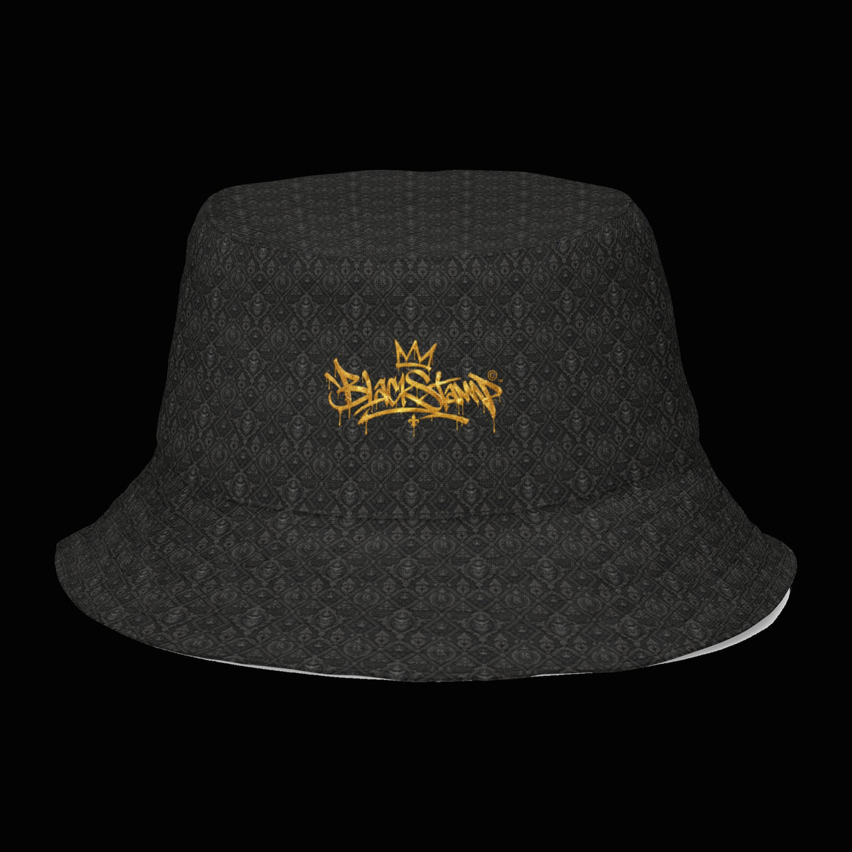 BlackStamp©™ Reversible Bucket Hat 002 — original product on a deep-black studio background.