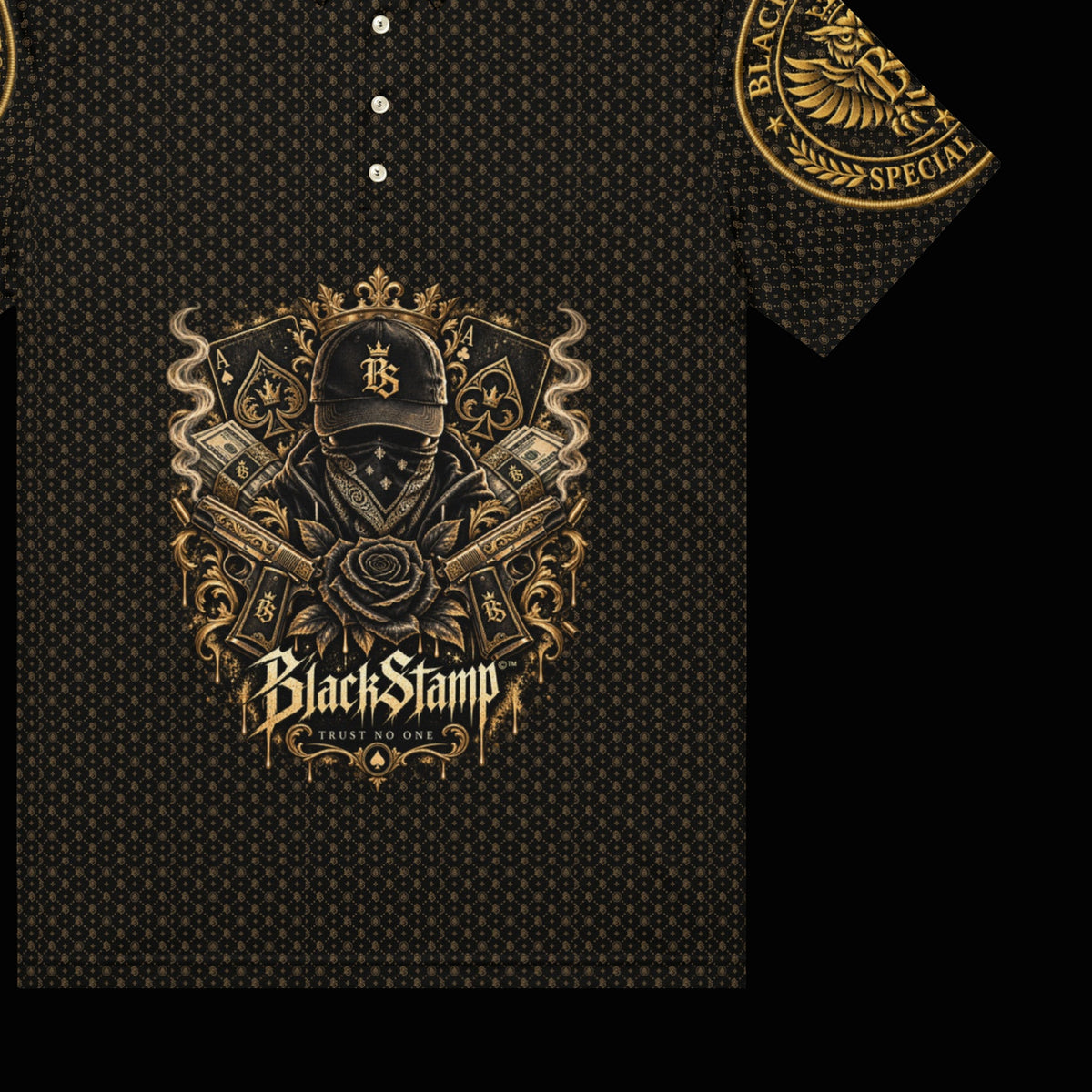 BlackStamp©™ Polo Shirt 5 — artwork detail cropped from the original product photograph.