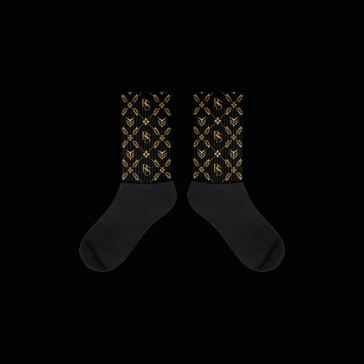 BlackStamp©™ Socks 001 — original product on a deep-black studio background.