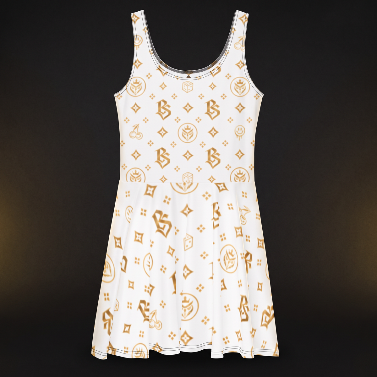 BlackStamp©™ Skater Dress 002 — front on deep-black luxury studio background