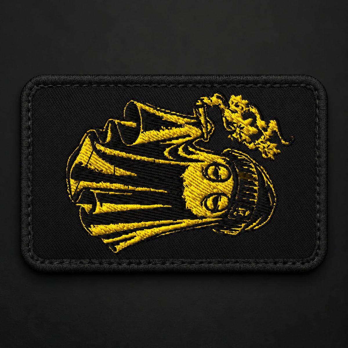 Embroidered Tactical Patches — dark luxury studio product photography.