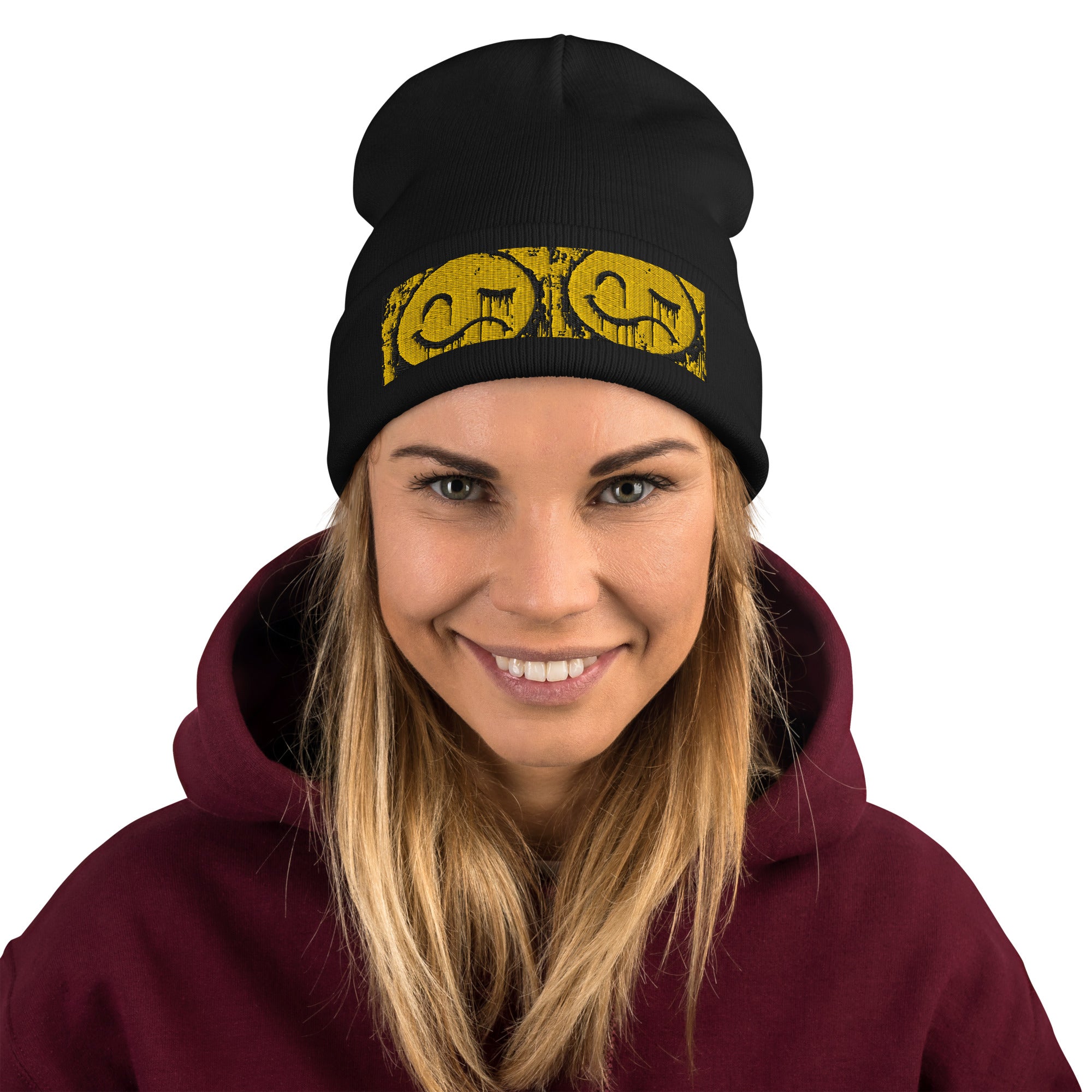 BlackStamp Two Faced Smiley Embroidered Beanie luxury streetwear, product image 2