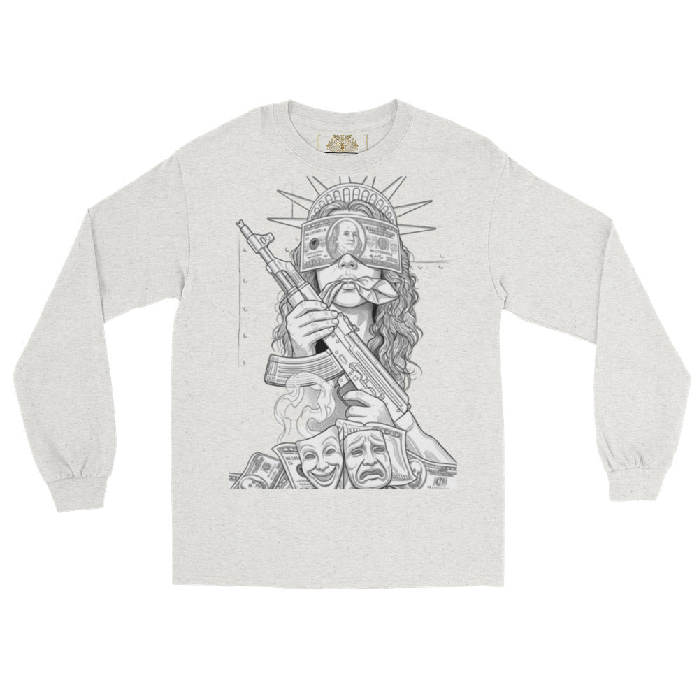 BlackStamp Statue of Justice with AK-47 Men’s Long Sleeve Shirt graphic t-shirt, product image 13