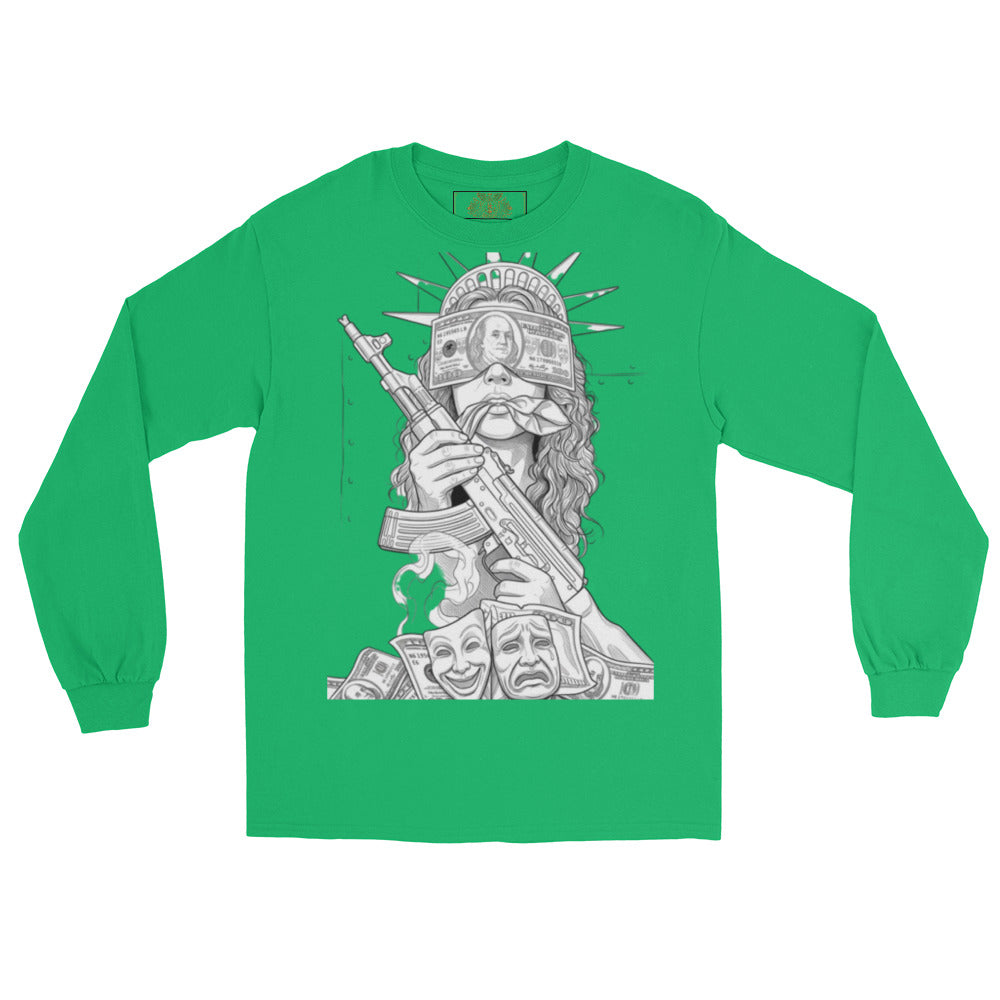 BlackStamp Statue of Justice with AK-47 Men’s Long Sleeve Shirt graphic t-shirt, product image 11