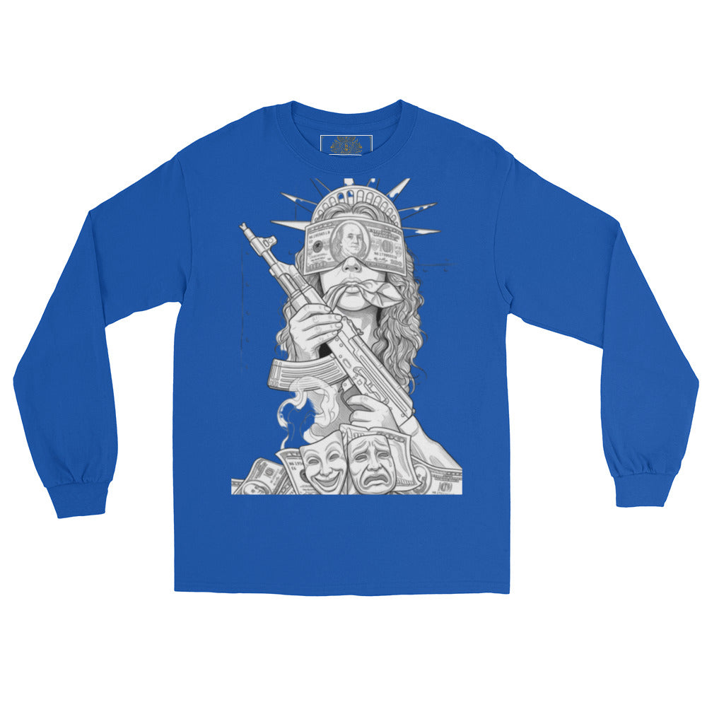 BlackStamp Statue of Justice with AK-47 Men’s Long Sleeve Shirt graphic t-shirt, product image 10