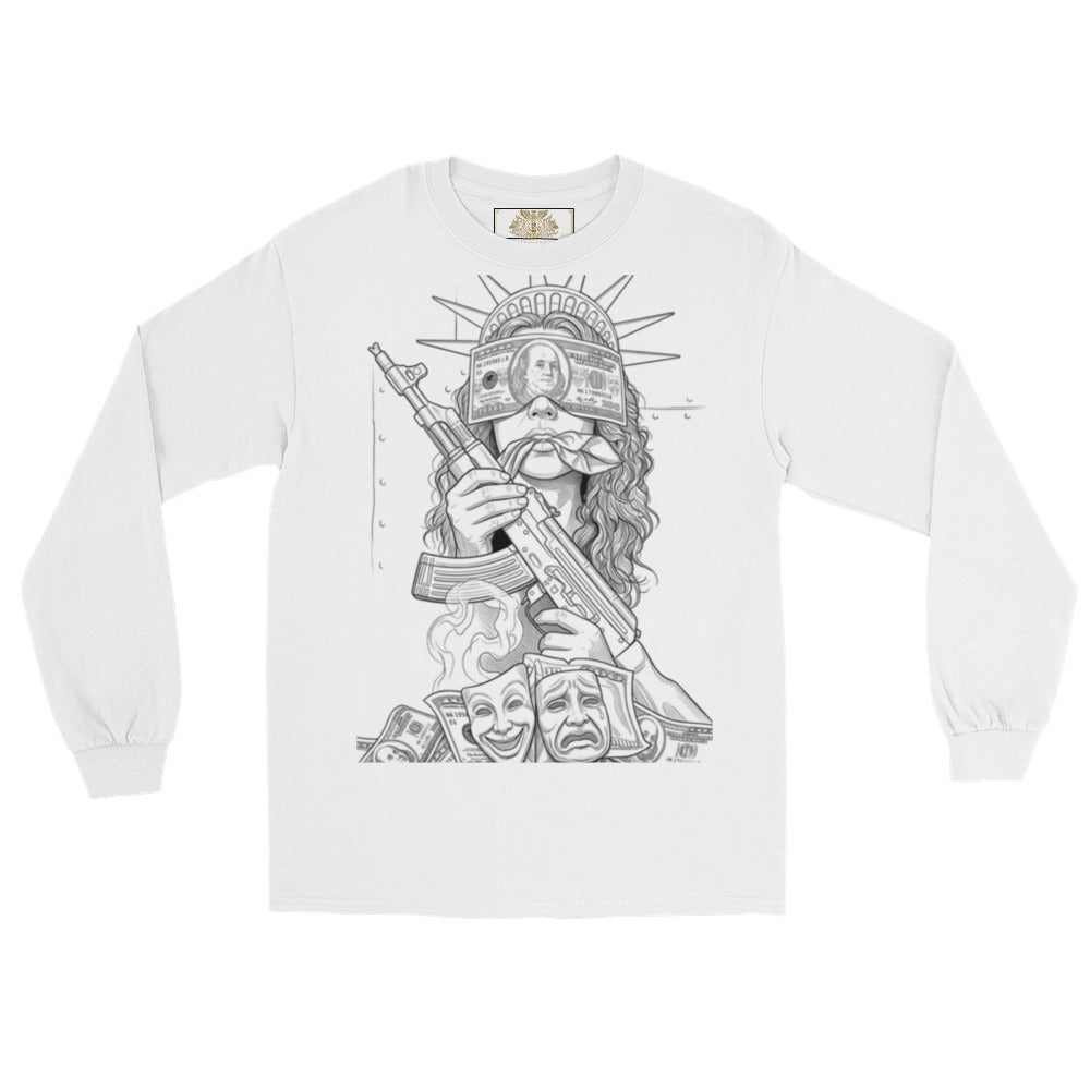BlackStamp Statue of Justice with AK-47 Men’s Long Sleeve Shirt graphic t-shirt, product image 14