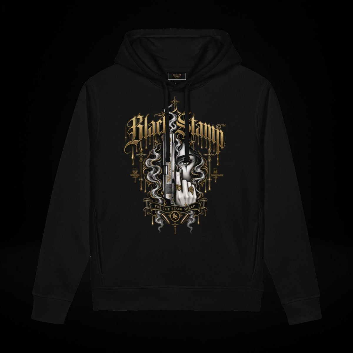 BlackStamp©™ Hoodie 4 — original product view on a black studio background.